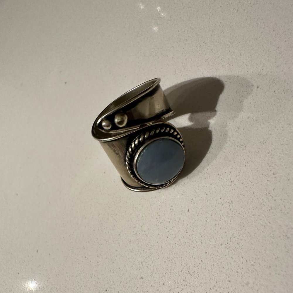 Silver Wrap Ring with Blue Stone